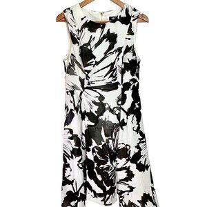 DKNY Abstract Watercolor Floral Black White Asymmetric Hem Dress Size 10